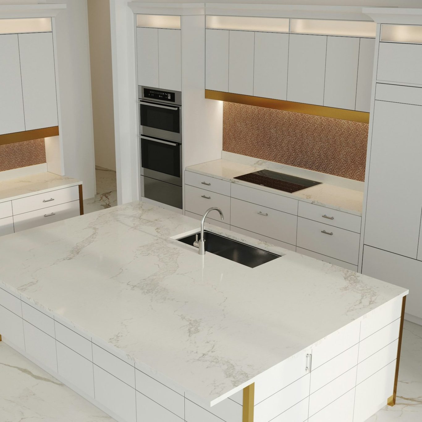 Custom kitchen remodel with marble island