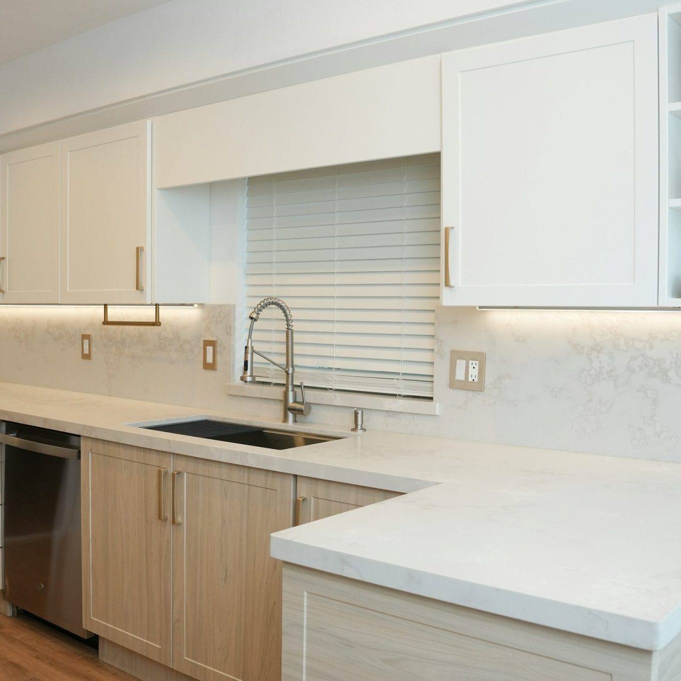 Bright kitchen with natural wood cabinetry